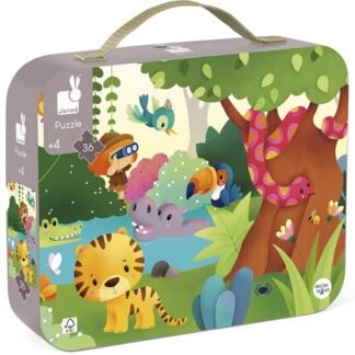 Janod J02729 - Jungla Maletín Redondo Puzle Jungla Panorámico, 36 piezas